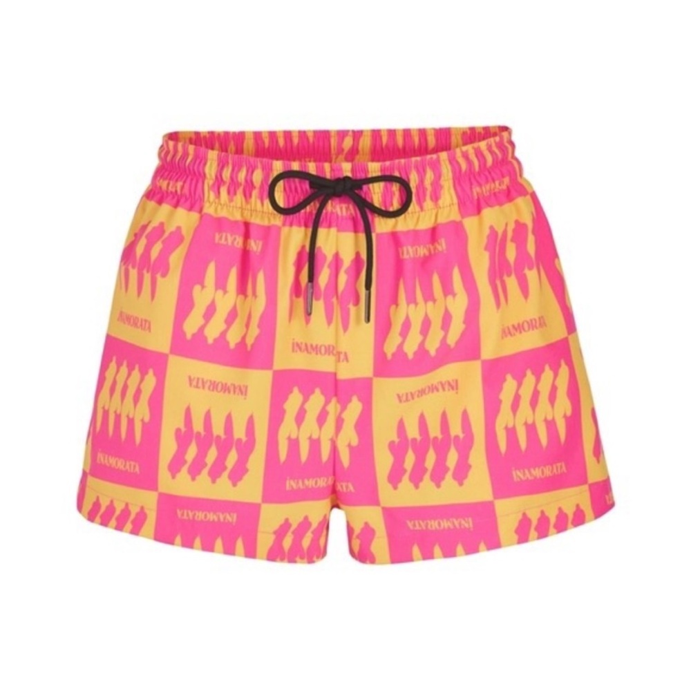 iNAMORATA Solana Pink & Yellow Checkerboard surf/swim Shorts Size M NWOT